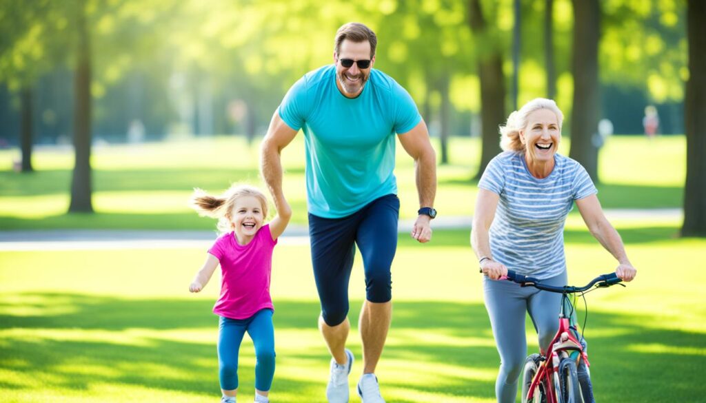 Família praticando atividades físicas