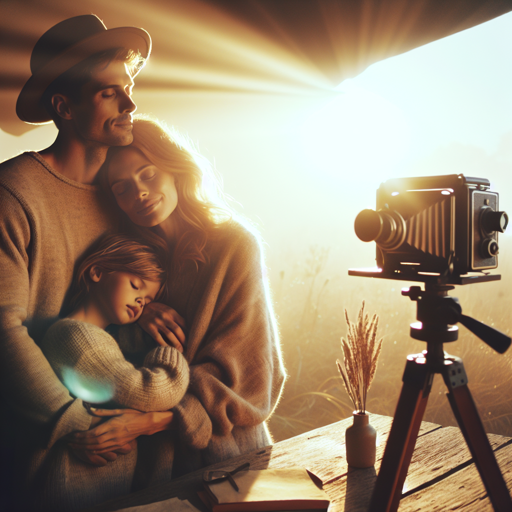 Gere uma imagem realista com luz natural suave e um toque cinematográfico, mostrando um momento autêntico em família. Transmita emoções de calma e reflexão, priorizando tons pastéis, terrosos e quentes. Evite sorrisos falsos, textos, palavras, letras e marcas d'água na imagem.